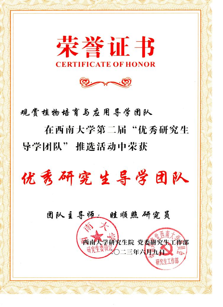 说明: 2023年西南大学优秀研究生导学团队